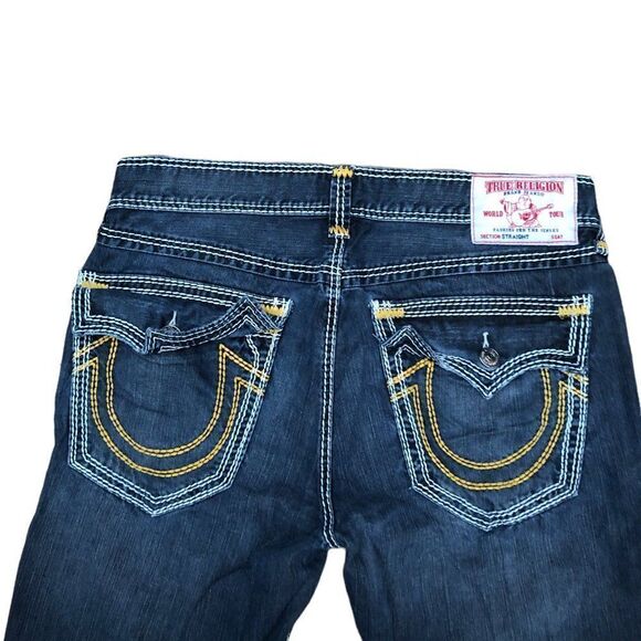 Rare True Religion Jeans Size 34 STRAIGHT YELLOW STITCH Blue - Picture 12 of 13